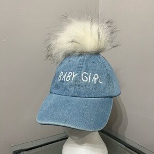 Newhatten Baby Girl denim hat with fluffy topper